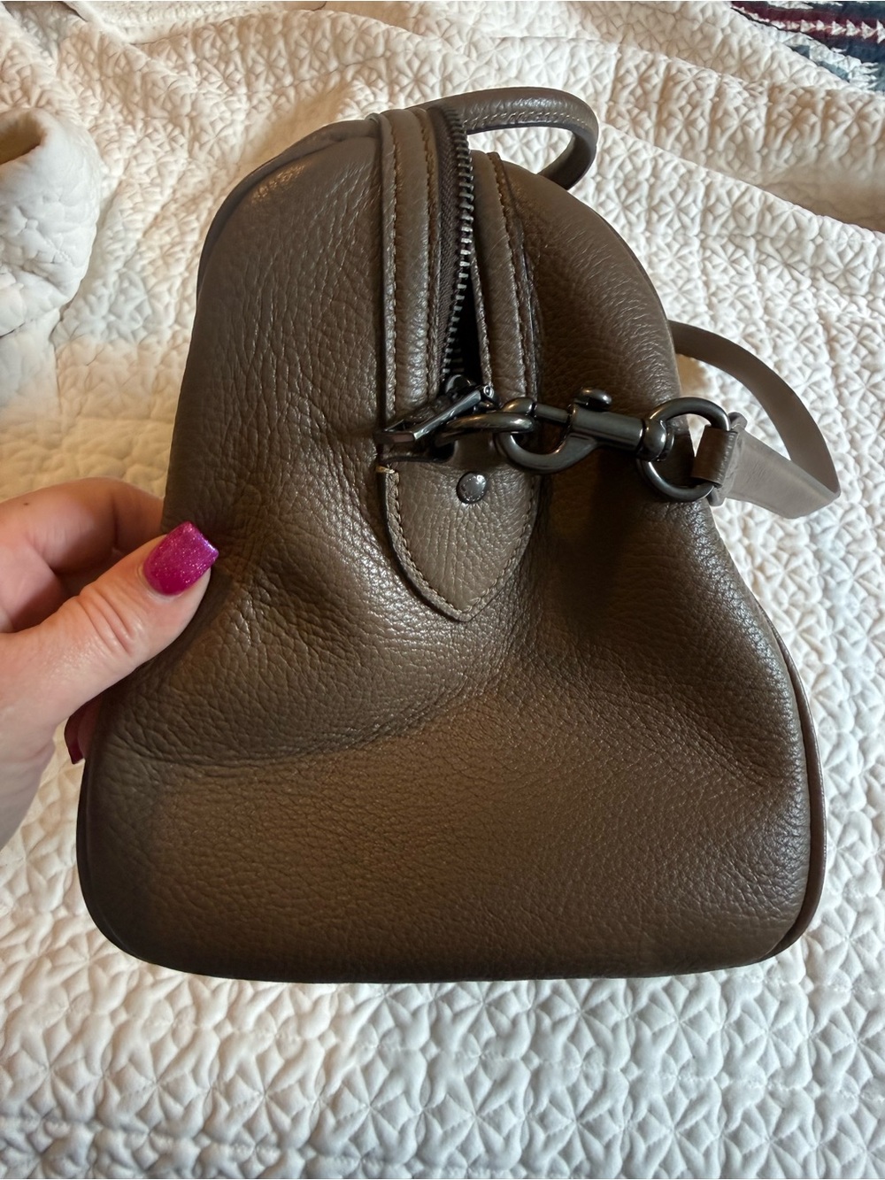 Coach Pebbled Leather Satchel in Taupe Brown - Picture 2 of 8